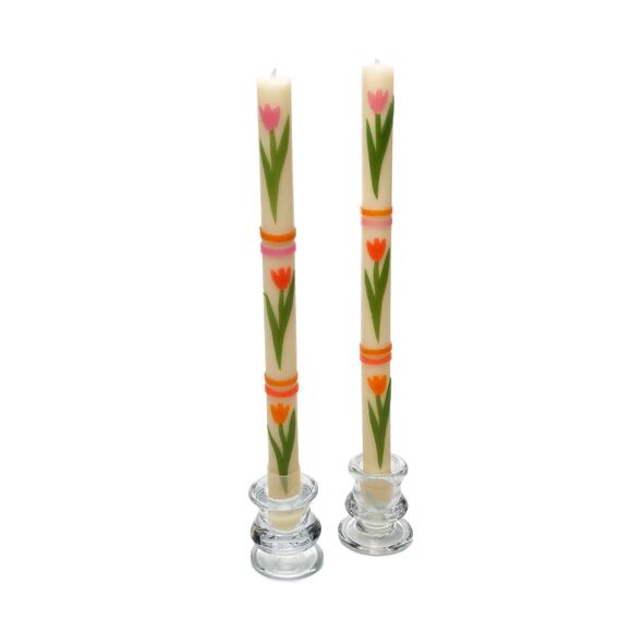 Mackenzie-Childs Tulip Dinner Candles, Set of 2 NEW - Picture 1 of 3